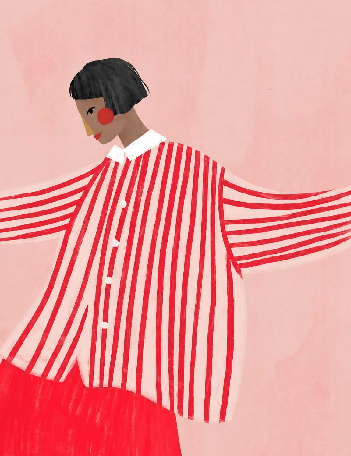 Bold Striped Woman Illustration Wall Art Print - unframed