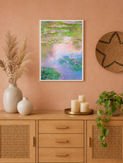 Impressionist Water Lilies Wall Art Print - white framed