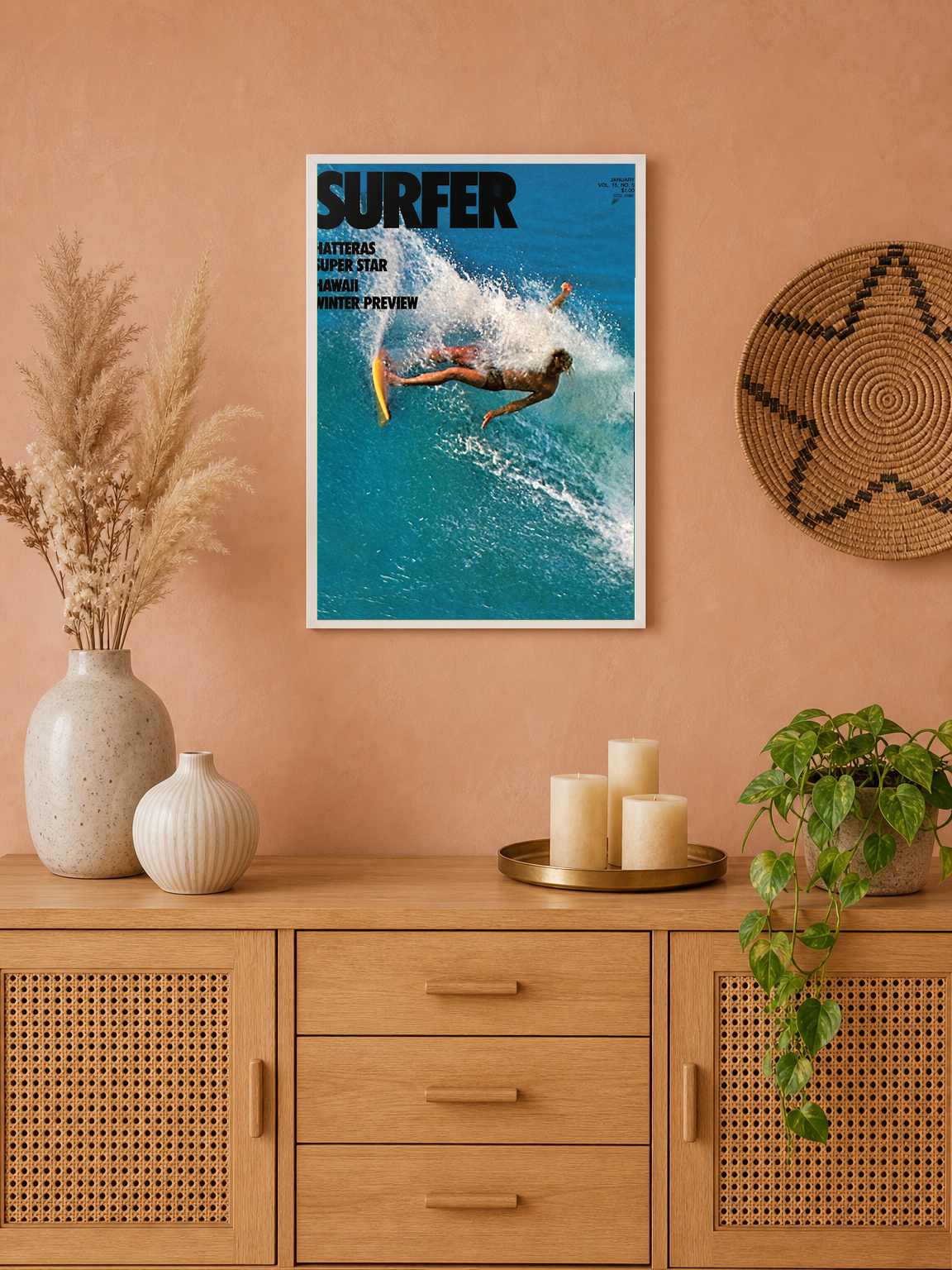 Vintage Surfer Magazine Cover Wall Art Print - white framed