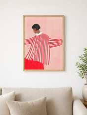 Bold Striped Woman Illustration Wall Art Print - wood framed poster