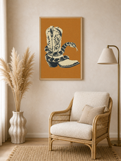 Rattlesnake Cowboy Boot Wall Art Print - wood framed poster