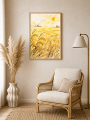 Golden Wheat Field Sunrise Wall Art Print - wood framed poster