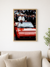 Pope in Red Ferrari Wall Art Print - wood framed poster