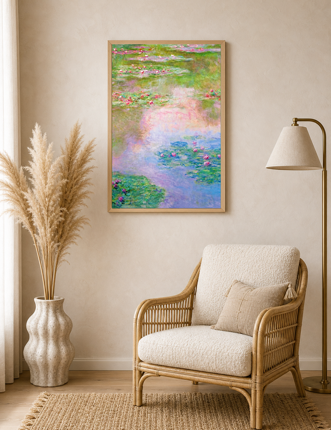Impressionist Water Lilies Wall Art Print - wood framed poster