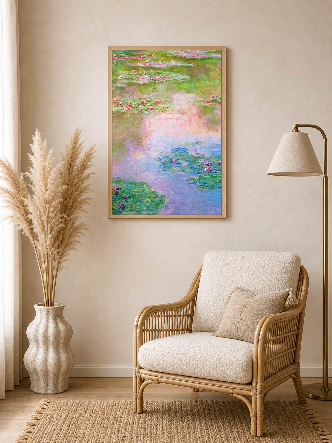 Impressionist Water Lilies Wall Art Print - wood framed poster