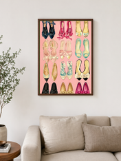 Chic Designer Flats Fashion Wall Art Print - dark wood framed