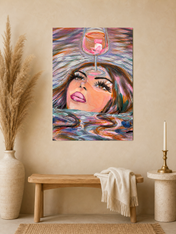 Surreal Woman & Wine Wall Art Print - unframed mockup