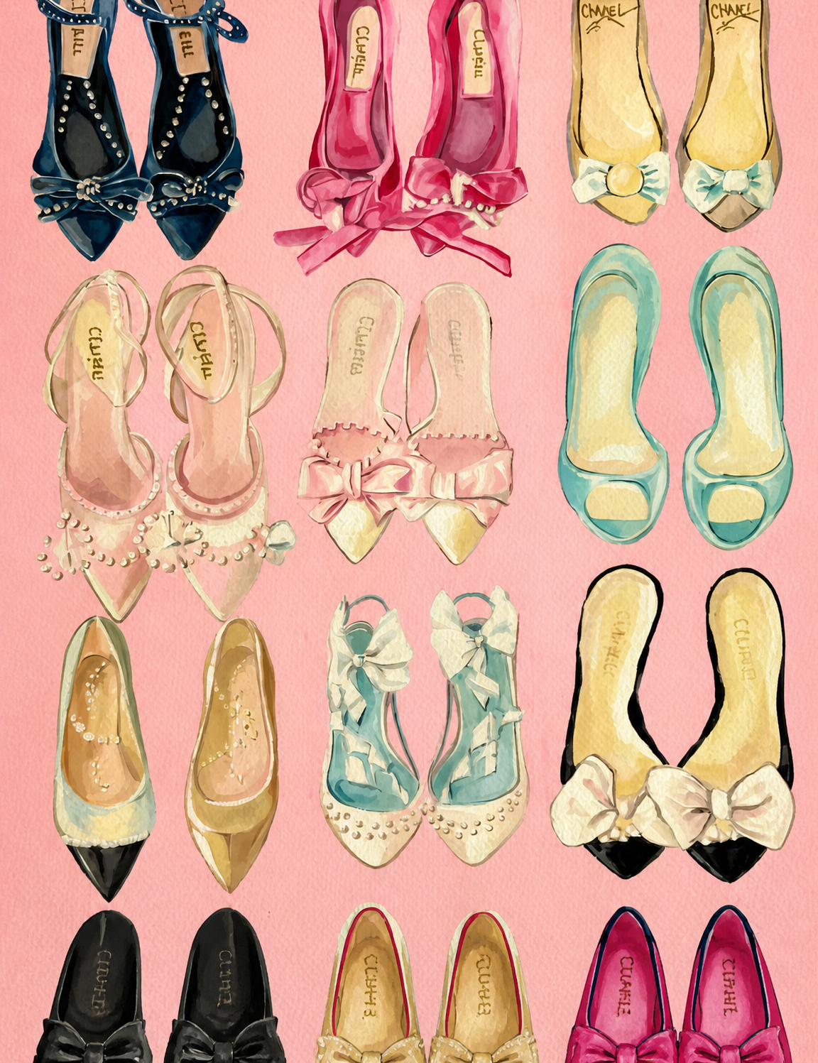 Chic Designer Flats Fashion Wall Art Print - unframed