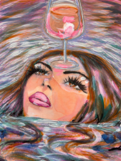 Surreal Woman & Wine Wall Art Print - unframed