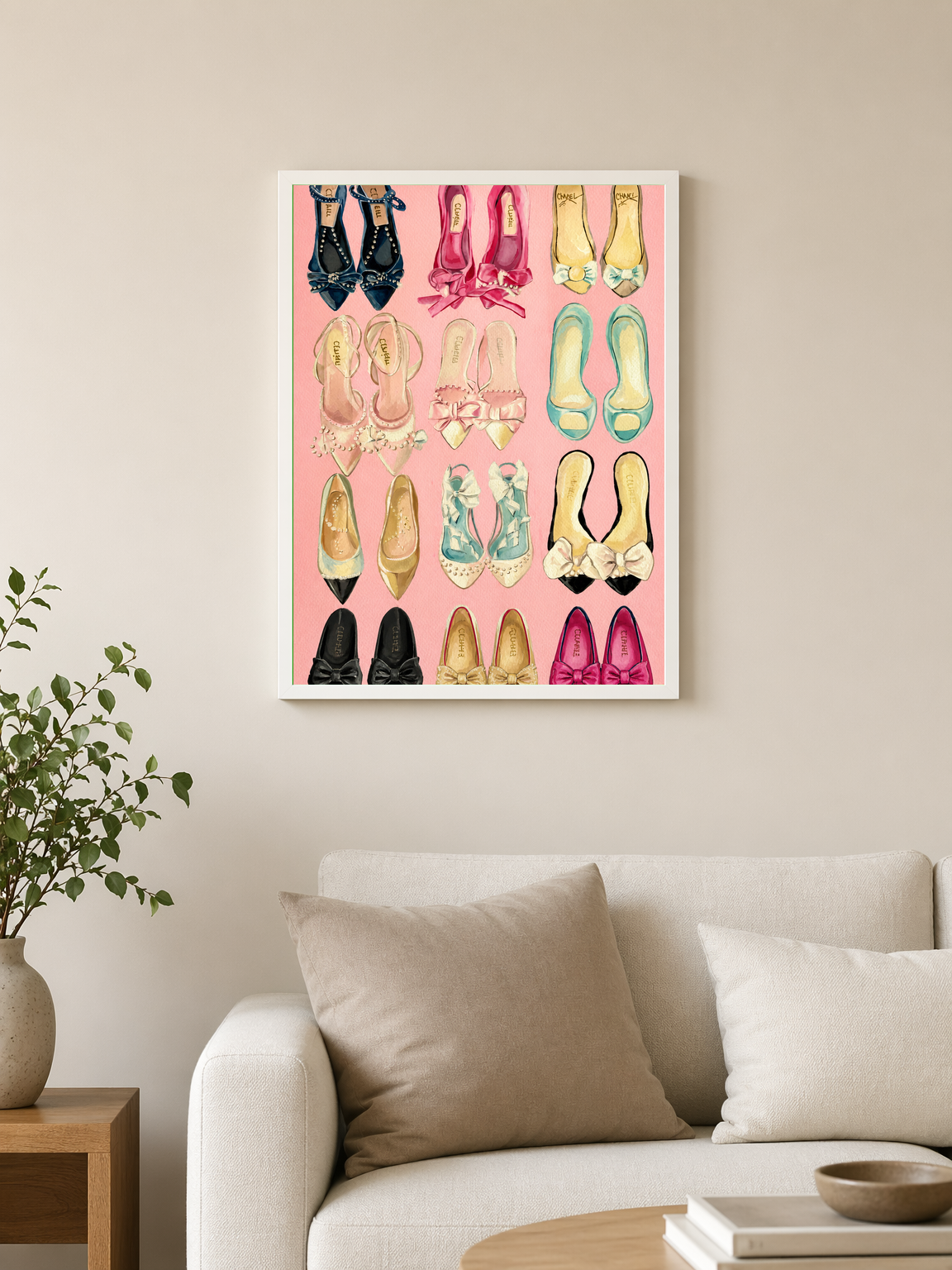 Chic Designer Flats Fashion Wall Art Print - white framed