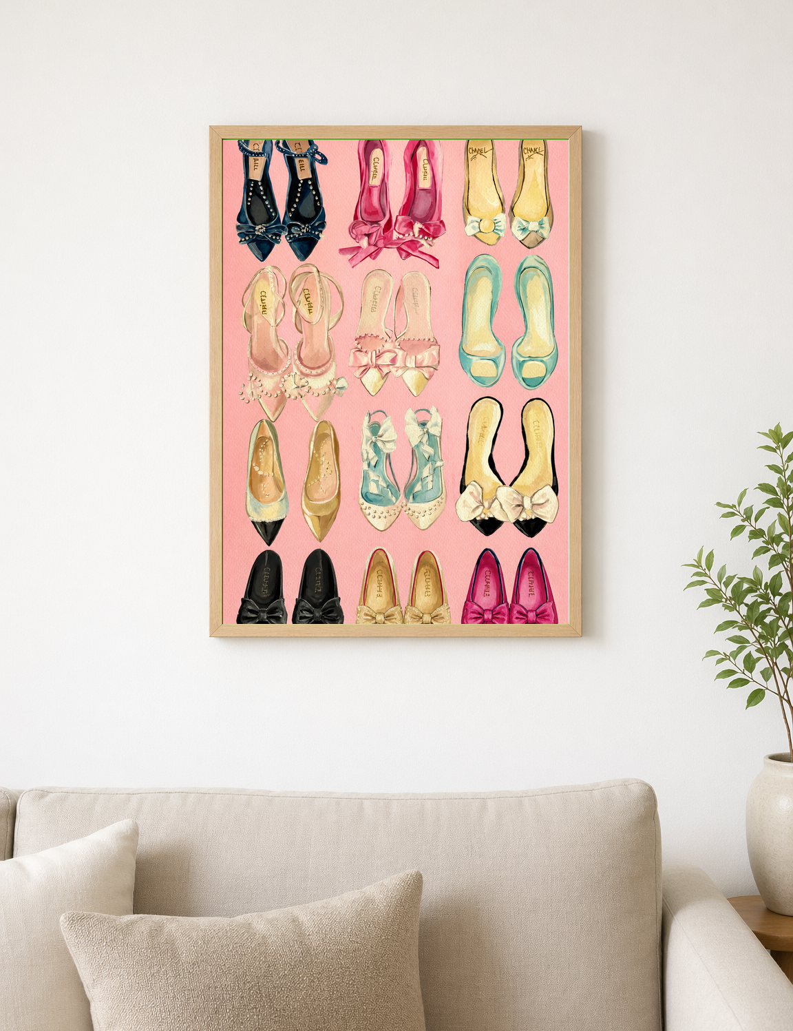 Chic Designer Flats Fashion Wall Art Print - wood framed poster