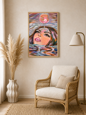 Surreal Woman & Wine Wall Art Print - wood framed poster
