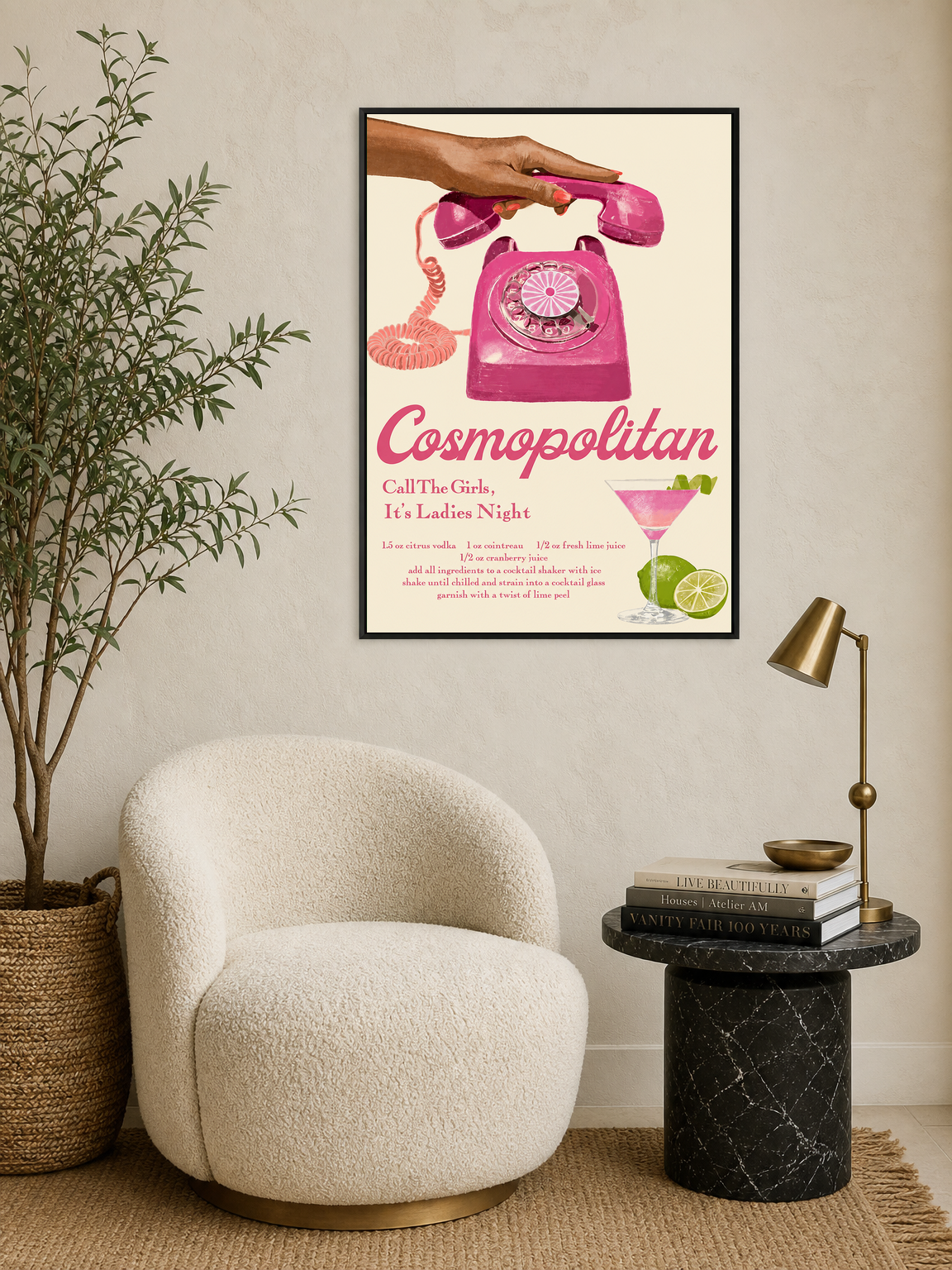 Cosmopolitan Ladies Night Retro Wall Art Print - black framed
