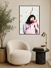 Playful Pop Art Girl Wall Art Print - black framed
