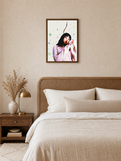 Playful Pop Art Girl Wall Art Print - dark wood framed