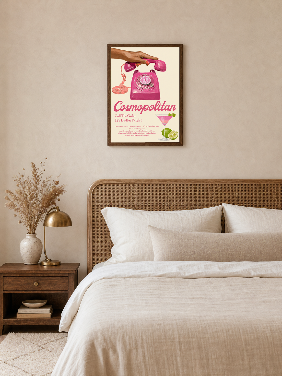 Cosmopolitan Ladies Night Retro Wall Art Print - dark wood framed