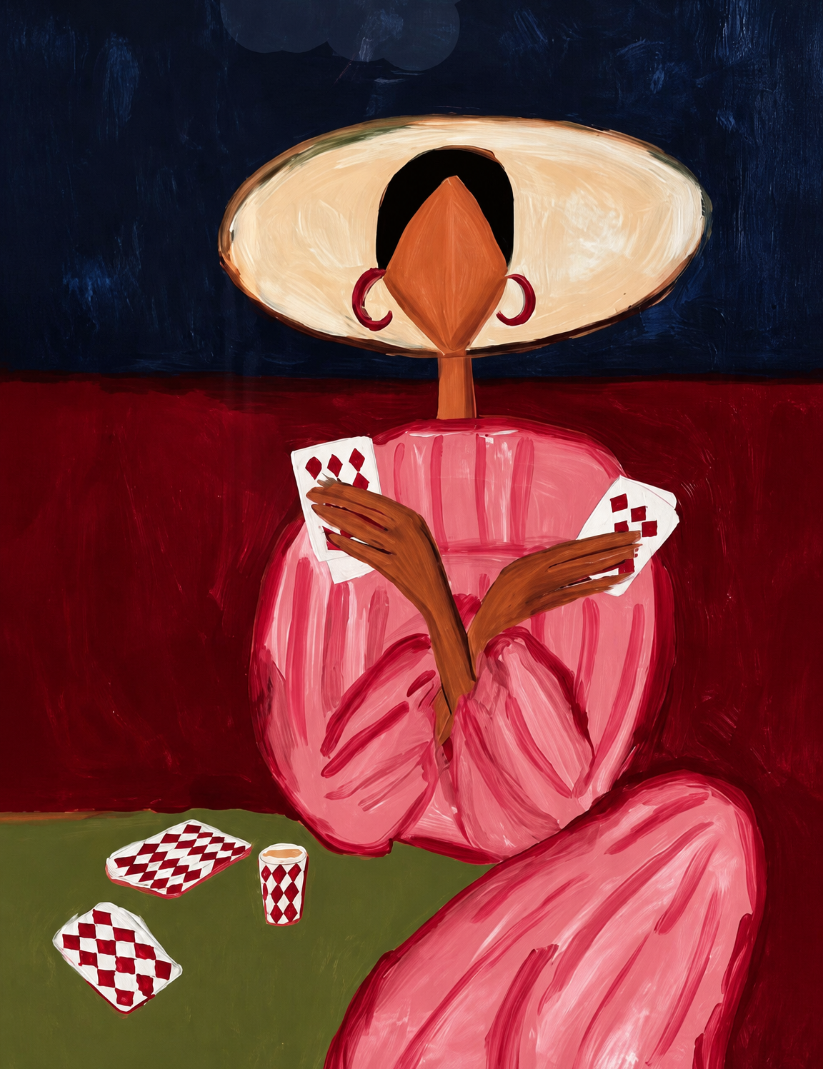 Abstract Woman Playing Cards Wall Art Print - unframed