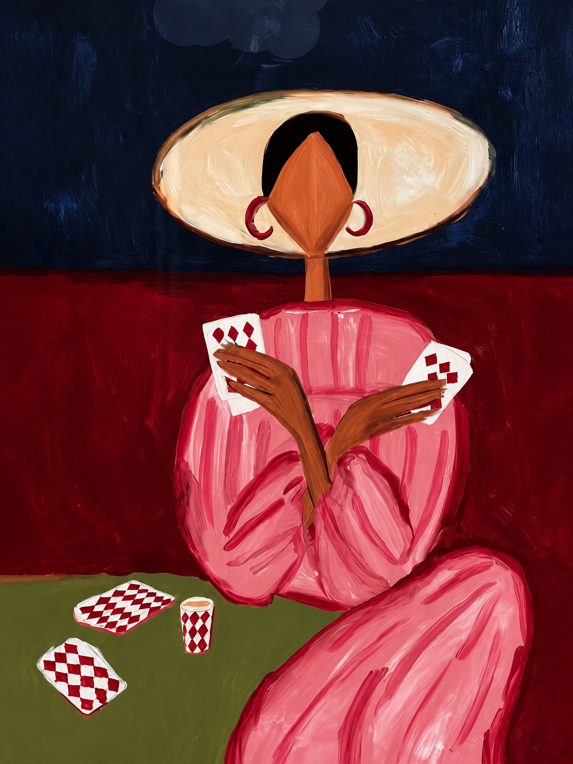 Abstract Woman Playing Cards Wall Art Print - unframed