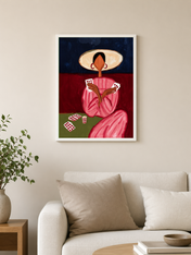 Abstract Woman Playing Cards Wall Art Print - white framed