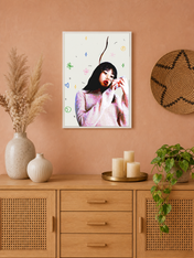 Playful Pop Art Girl Wall Art Print - white framed