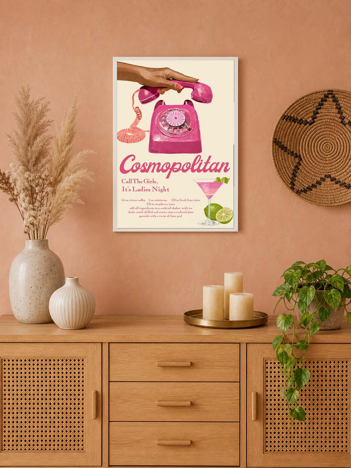 Cosmopolitan Ladies Night Retro Wall Art Print - white framed