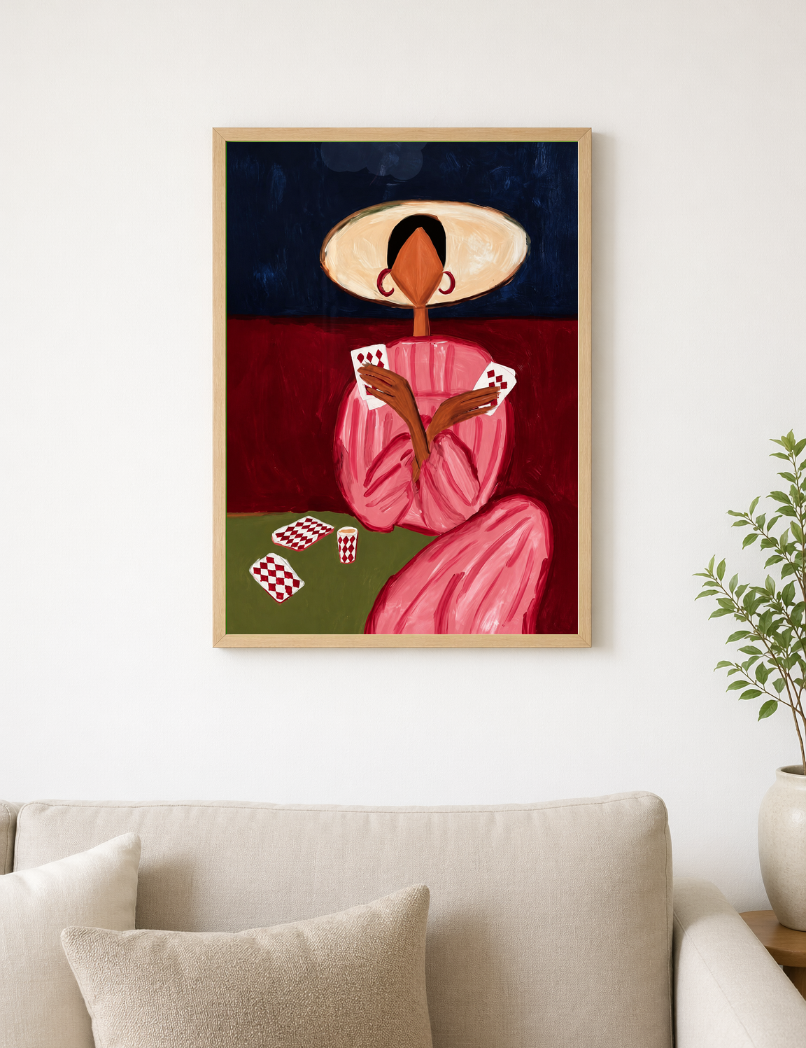 Abstract Woman Playing Cards Wall Art Print - wood framed poster