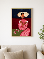 Abstract Woman Playing Cards Wall Art Print - wood framed poster