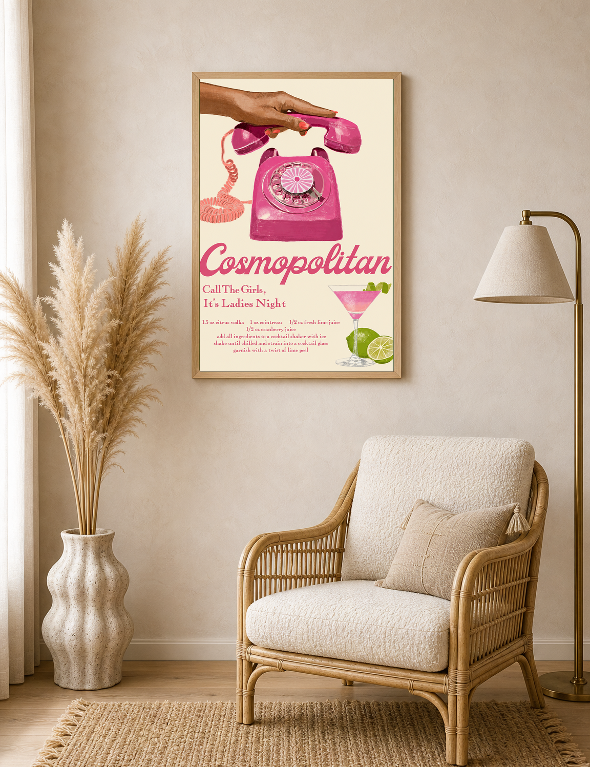 Cosmopolitan Ladies Night Retro Wall Art Print - wood framed poster