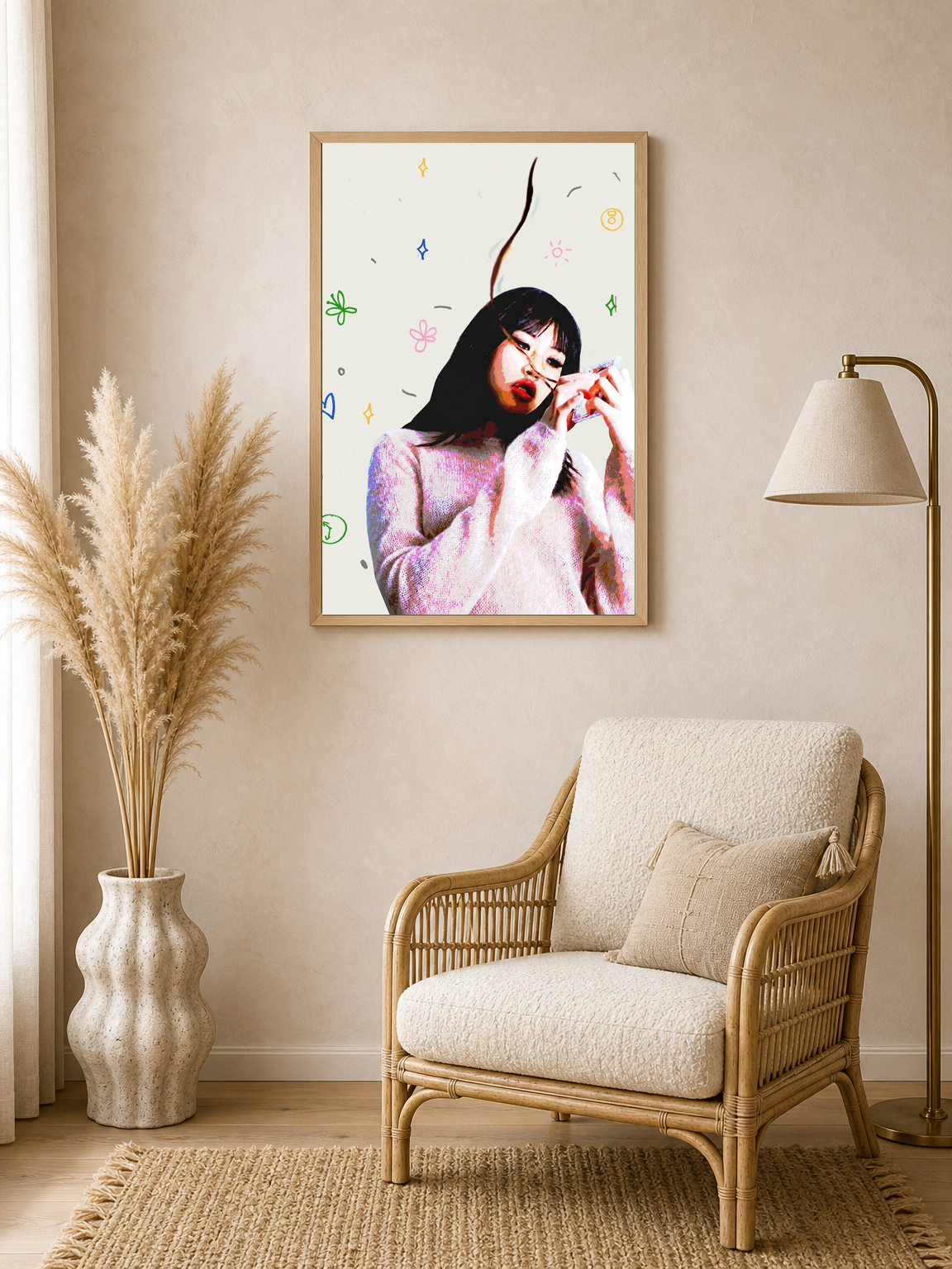 Playful Pop Art Girl Wall Art Print - wood framed poster