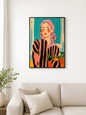 Bold Striped Woman Portrait Wall Art Print - black framed