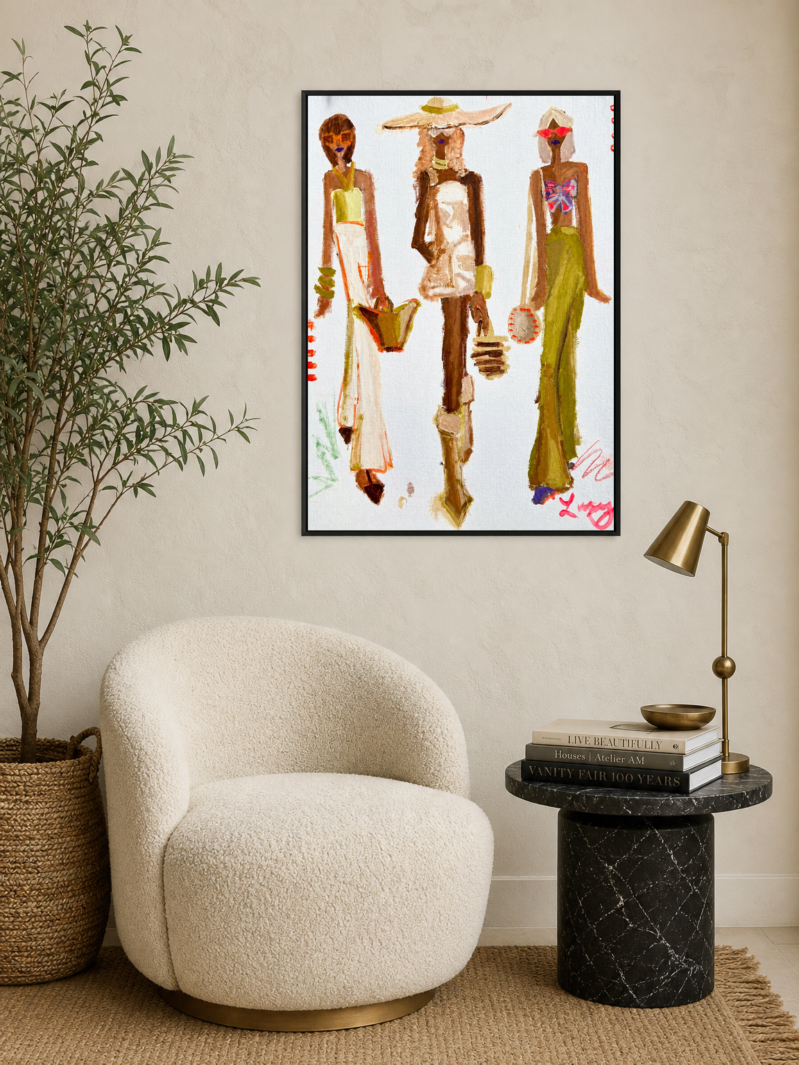 Chic Summer Girls Fashion Wall Art Print - black framed