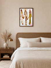 Chic Summer Girls Fashion Wall Art Print - dark wood framed
