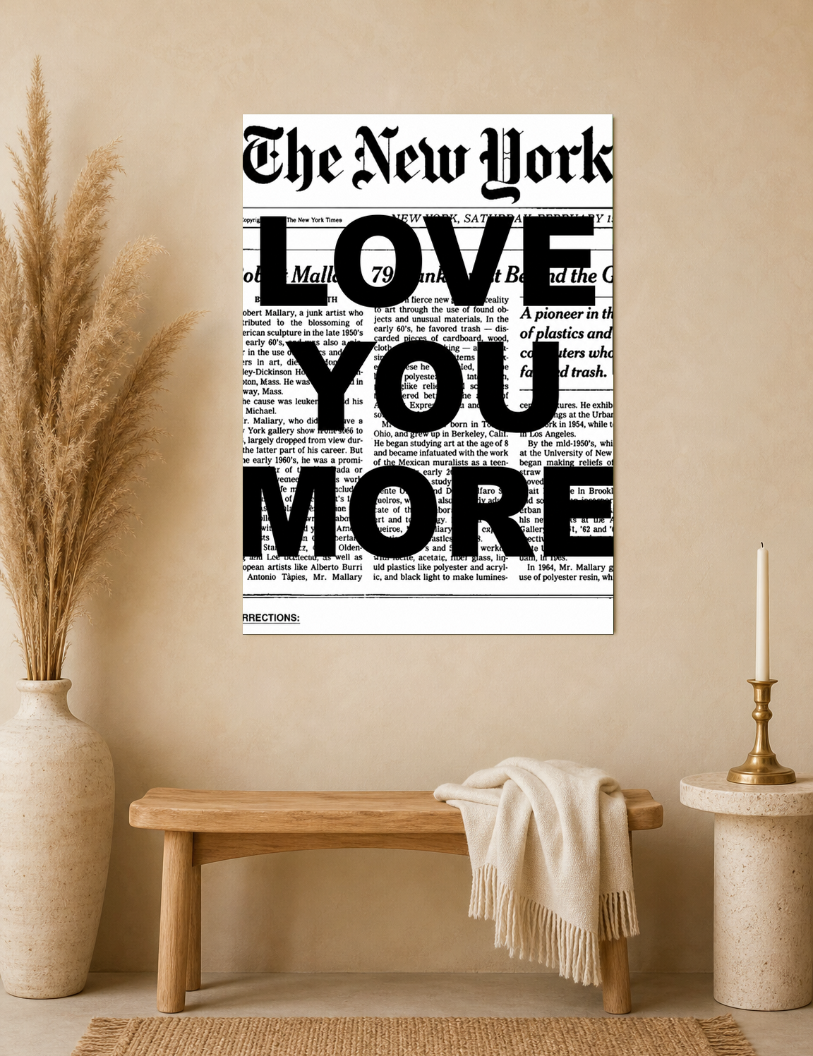 LOVE YOU MORE Typography Wall Art Print - unframed mockup