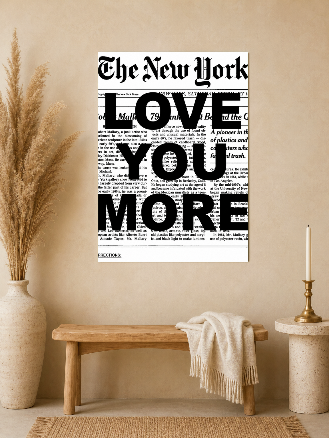 LOVE YOU MORE Typography Wall Art Print - unframed mockup