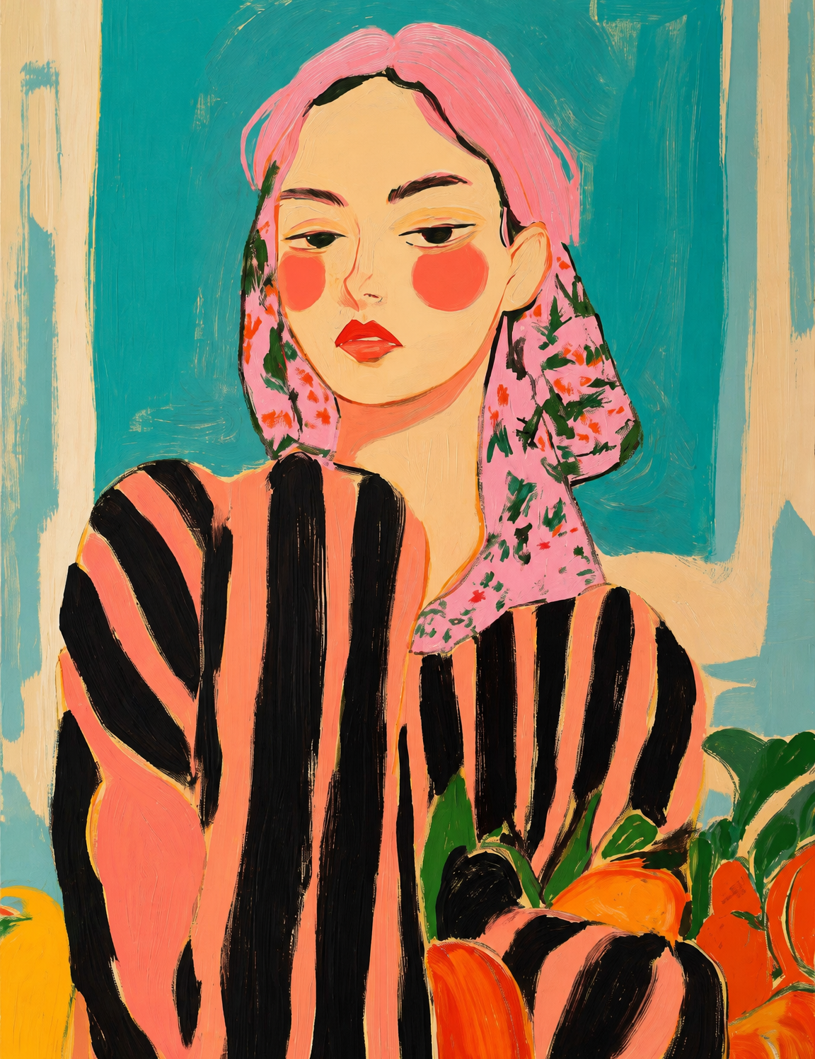 Bold Striped Woman Portrait Wall Art Print - unframed