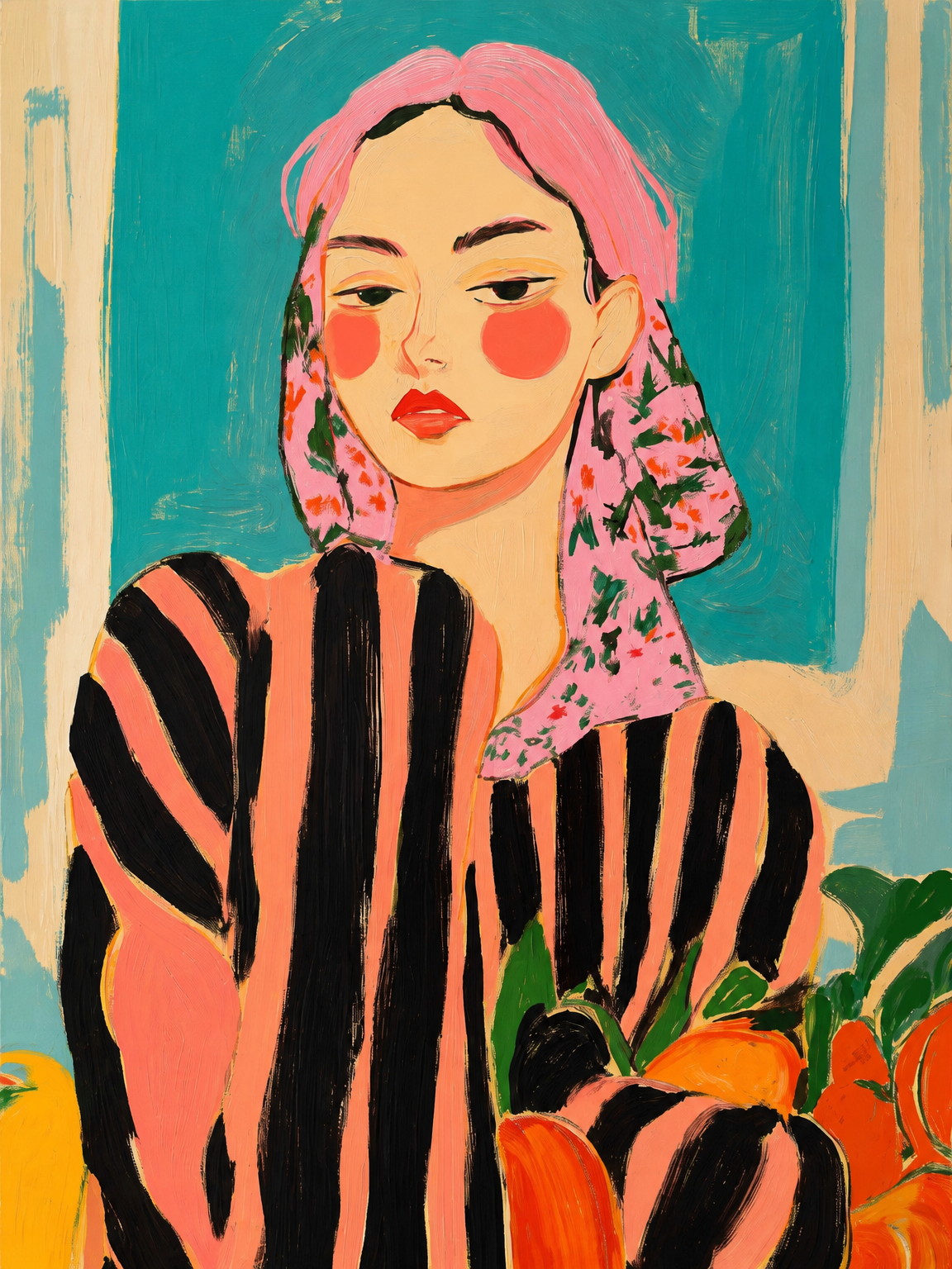 Bold Striped Woman Portrait Wall Art Print - unframed