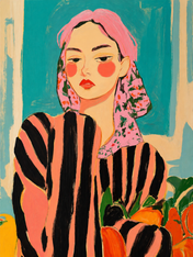 Bold Striped Woman Portrait Wall Art Print - unframed