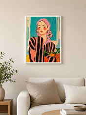 Bold Striped Woman Portrait Wall Art Print - white framed