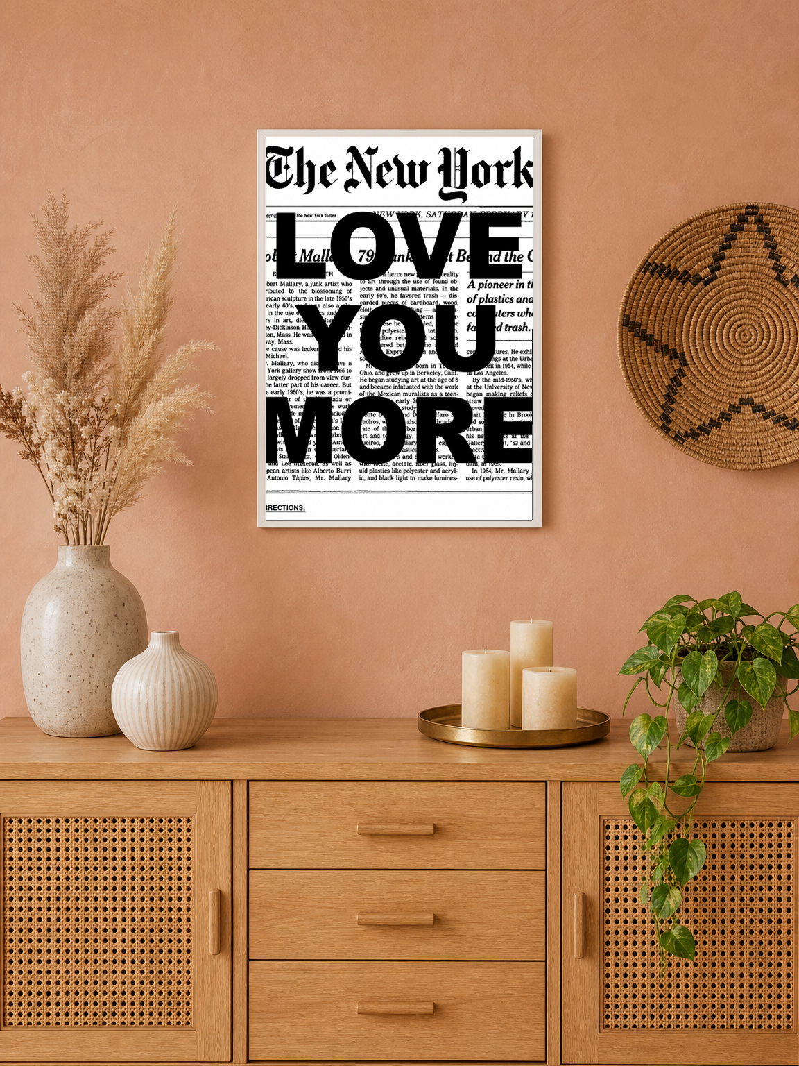 LOVE YOU MORE Typography Wall Art Print - white framed