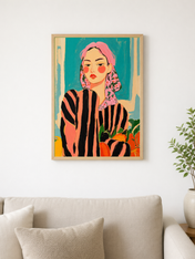 Bold Striped Woman Portrait Wall Art Print - wood framed poster