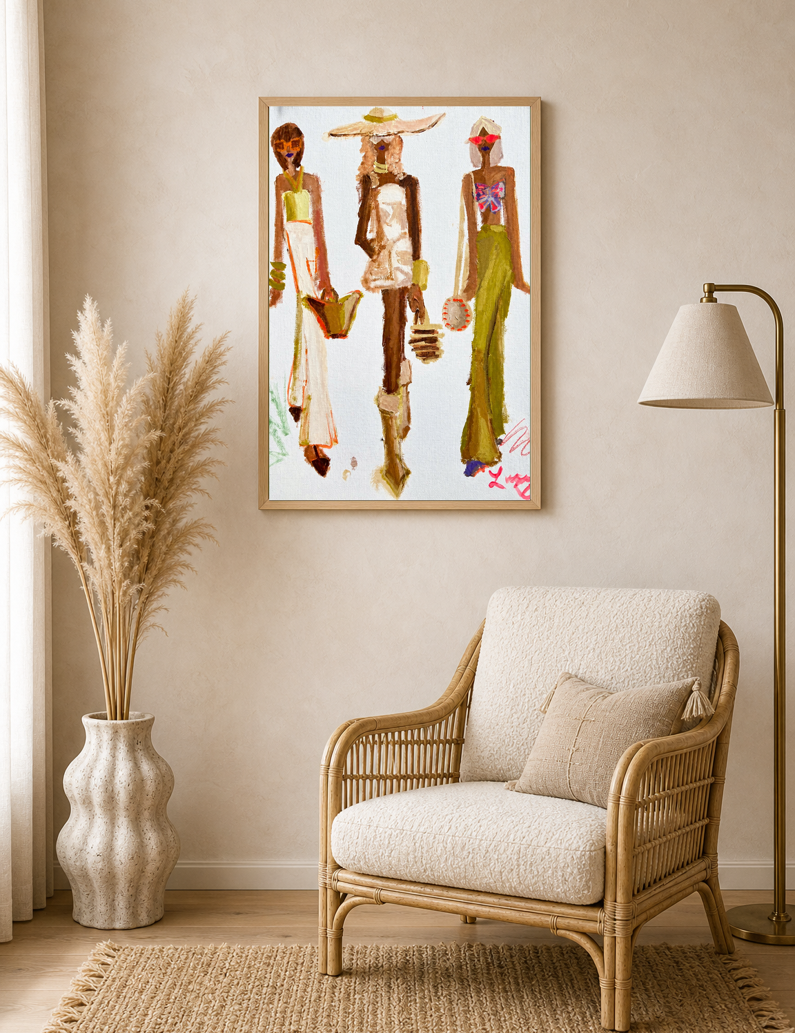 Chic Summer Girls Fashion Wall Art Print - wood framed poster