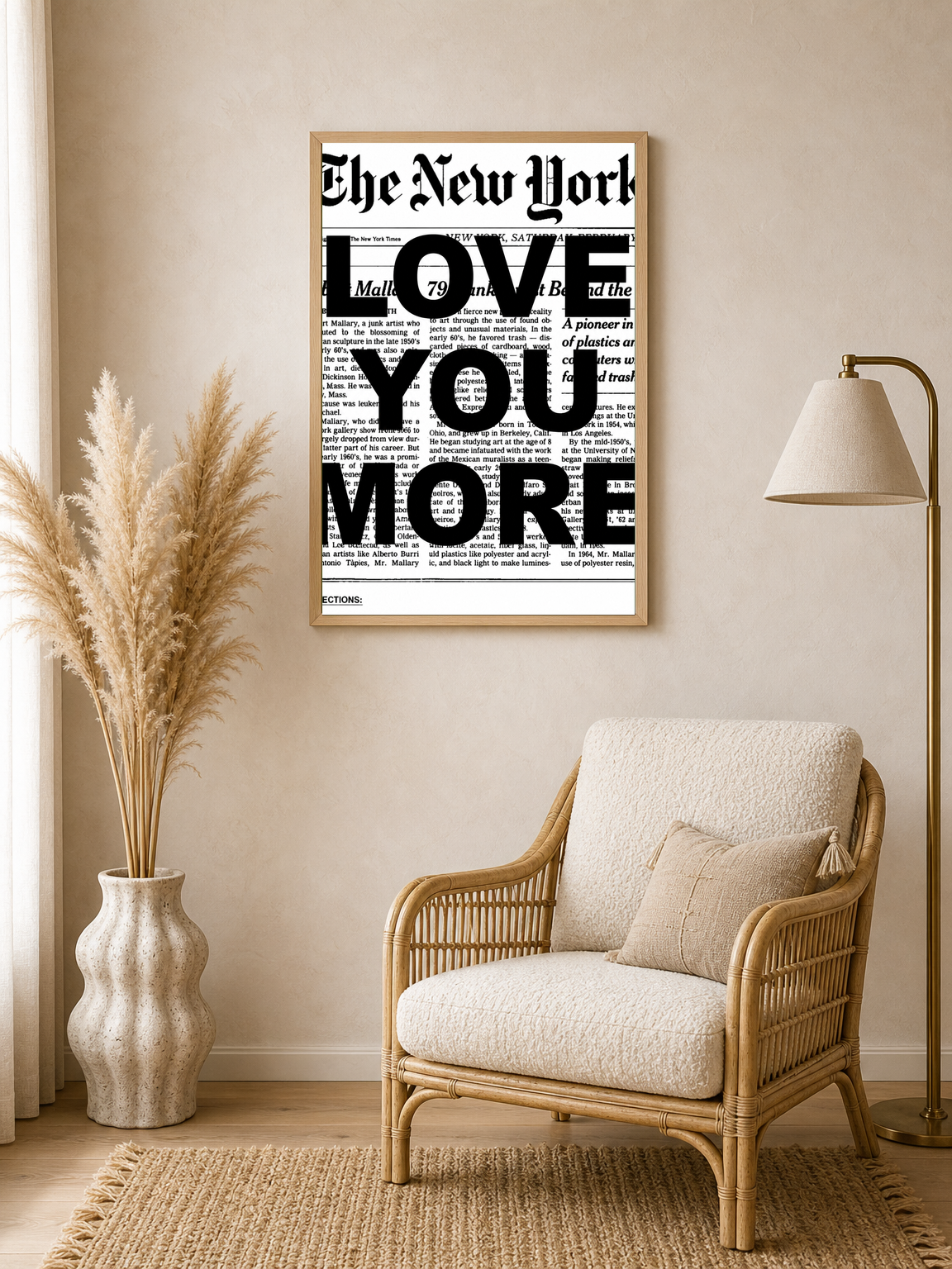 LOVE YOU MORE Typography Wall Art Print - wood framed poster