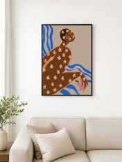 Floral Figure Modern Wall Art Print - black framed