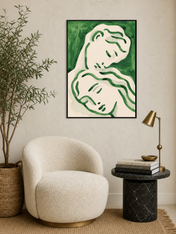 Abstract Lovers Green Line Wall Art Print - black framed