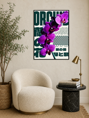 Purple Orchid Botanical Wall Art Print - black framed