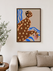 Floral Figure Modern Wall Art Print - dark wood framed