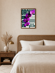 Purple Orchid Botanical Wall Art Print - dark wood framed