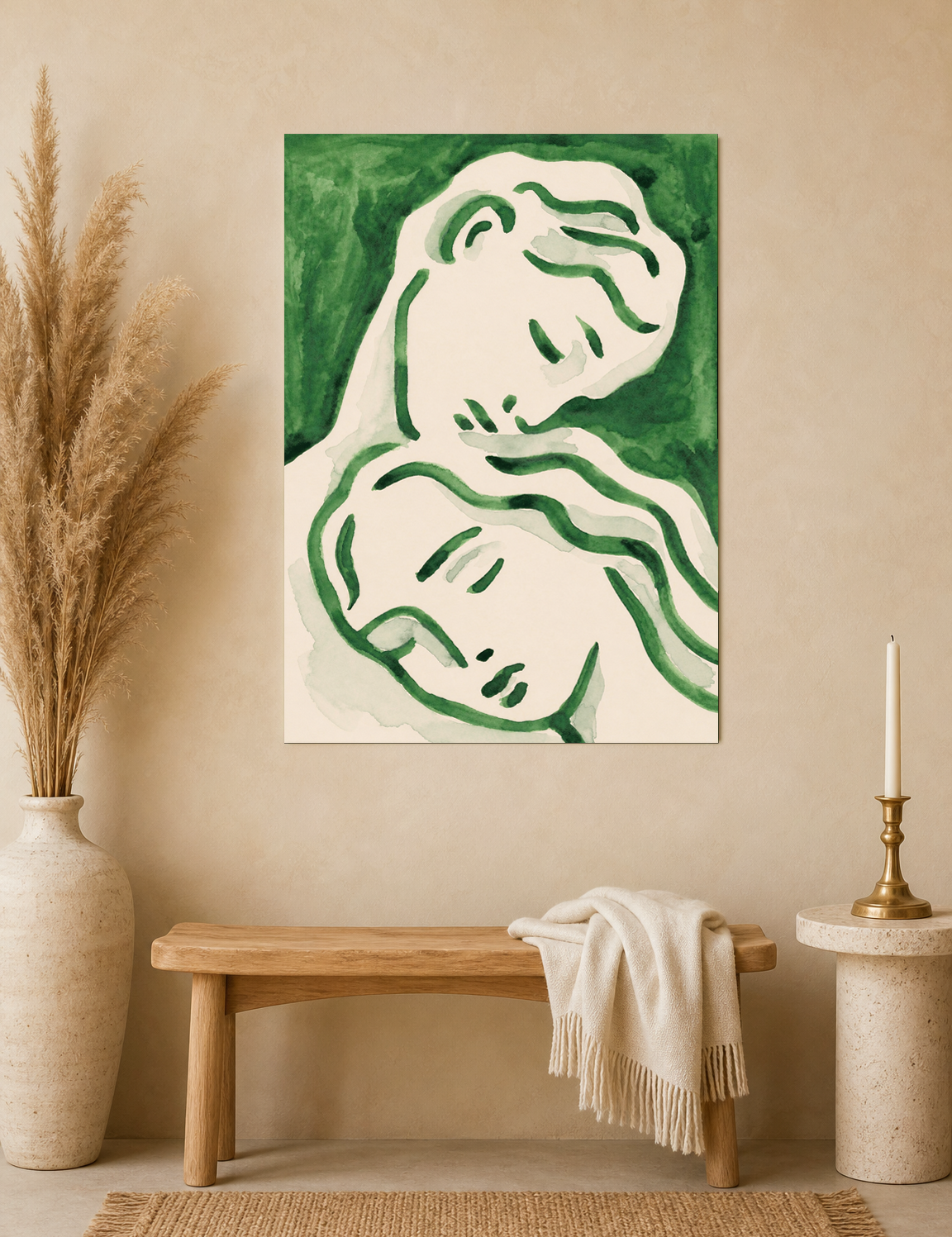 Abstract Lovers Green Line Wall Art Print - unframed mockup