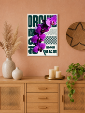 Purple Orchid Botanical Wall Art Print - white framed