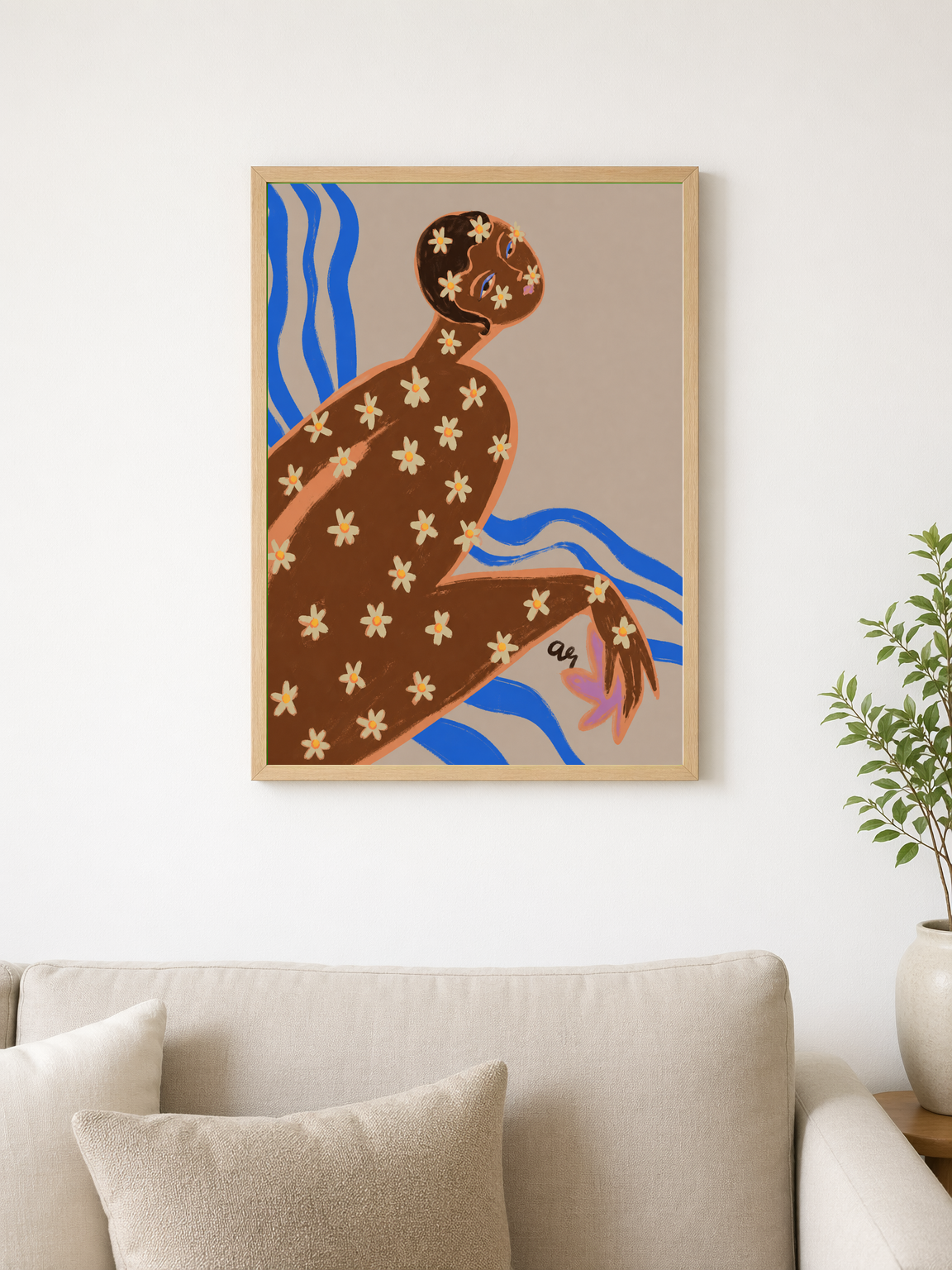 Floral Figure Modern Wall Art Print - wood framed poster